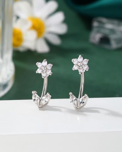 Cocharm Imitation Pearl & Flower Rook Jewelry for Women 16g 6mm/8mm - Gold Gold & Silver Stains Stains Stain -Steel أقراط لؤلؤة لؤلؤة in Kuwait