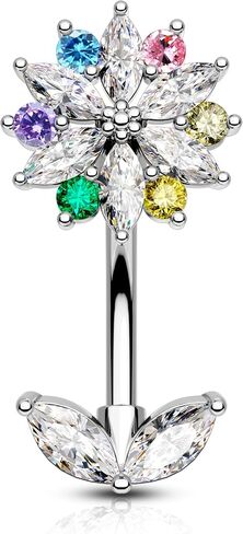 COCHARM Flower Belly Button Rings, 14G Colorful Belly Navel Rings for Women, Stainless Steel Belly Navel Piercing Jewelry in Saudi Arabia