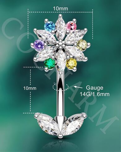 COCHARM Flower Belly Button Rings, 14G Colorful Belly Navel Rings for Women, Stainless Steel Belly Navel Piercing Jewelry in Saudi Arabia