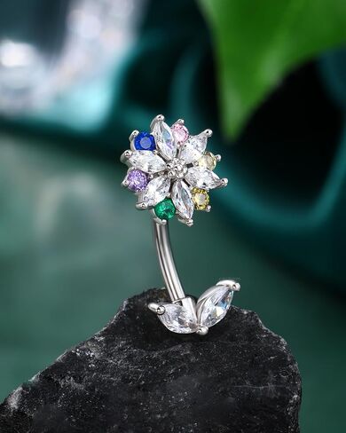 COCHARM Flower Belly Button Rings, 14G Colorful Belly Navel Rings for Women, Stainless Steel Belly Navel Piercing Jewelry in Saudi Arabia
