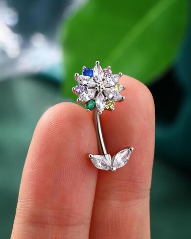 COCHARM Flower Belly Button Rings, 14G Colorful Belly Navel Rings for Women, Stainless Steel Belly Navel Piercing Jewelry in Saudi Arabia