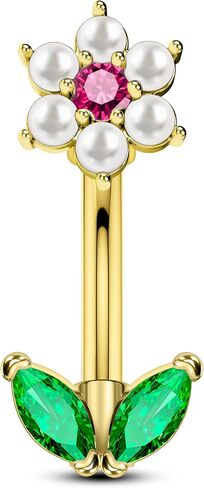 Cocharm Imitation Pearl & Flower Rook Jewelry for Women 16g 6mm/8mm - Gold Gold & Silver Stains Stains Stain -Steel أقراط لؤلؤة لؤلؤة in Kuwait