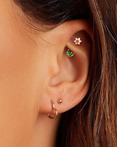 Cocharm Imitation Pearl & Flower Rook Jewelry for Women 16g 6mm/8mm - Gold Gold & Silver Stains Stains Stain -Steel أقراط لؤلؤة لؤلؤة in Kuwait