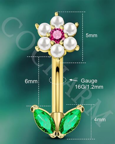Cocharm Imitation Pearl & Flower Rook Jewelry for Women 16g 6mm/8mm - Gold Gold & Silver Stains Stains Stain -Steel أقراط لؤلؤة لؤلؤة in Kuwait