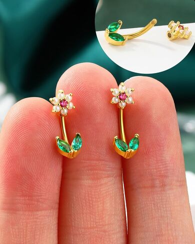 Cocharm Imitation Pearl & Flower Rook Jewelry for Women 16g 6mm/8mm - Gold Gold & Silver Stains Stains Stain -Steel أقراط لؤلؤة لؤلؤة in Kuwait