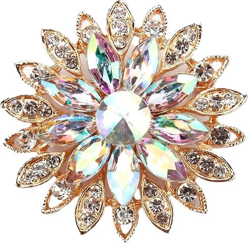 Rhinestone Flower Brooch Pin - Vintage Rose & Sunflower Brooches, Large Crystal Pin for Women, Gold & Pearl Accents, Elegant Christmas Brooch, Fashion Accessories for Hats, Dresses & Bags in Kuwait