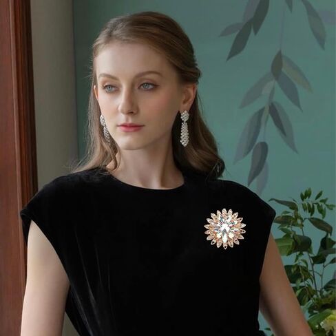 Rhinestone Flower Brooch Pin - Vintage Rose & Sunflower Brooches, Large Crystal Pin for Women, Gold & Pearl Accents, Elegant Christmas Brooch, Fashion Accessories for Hats, Dresses & Bags in Kuwait