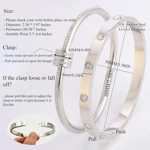 Stainless Steel Bangle Bracelet Set for Women - Silver/Gold Love Bangle Jewelry with Sparkling Crystal Inlay for Love Gifts in Saudi Arabia