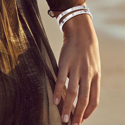 Stainless Steel Bangle Bracelet Set for Women - Silver/Gold Love Bangle Jewelry with Sparkling Crystal Inlay for Love Gifts in Saudi Arabia