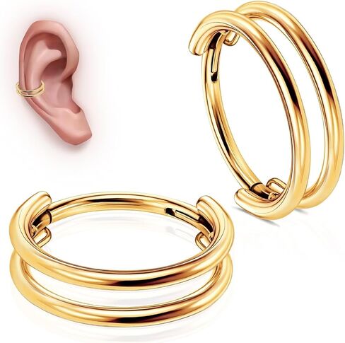 WBRWP G23 Titanium Conch Piercing Jewelry Set: 16G 8mm/10mm/12mm Double/Triple Hoop Nose Septum Rings Hypoallergenic Hinged Segment Clicker Helix Cartilage Conch Earrings in Kuwait