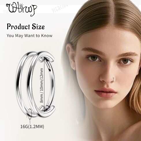 WBRWP G23 Titanium Conch Piercing Jewelry Set: 16G 8mm/10mm/12mm Double/Triple Hoop Nose Septum Rings Hypoallergenic Hinged Segment Clicker Helix Cartilage Conch Earrings in Kuwait