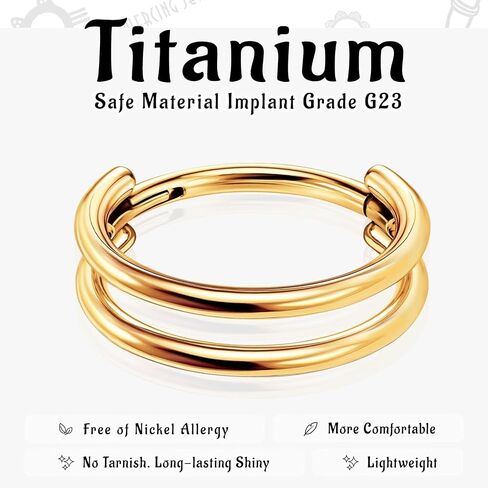 WBRWP G23 Titanium Conch Piercing Jewelry Set: 16G 8mm/10mm/12mm Double/Triple Hoop Nose Septum Rings Hypoallergenic Hinged Segment Clicker Helix Cartilage Conch Earrings in Kuwait