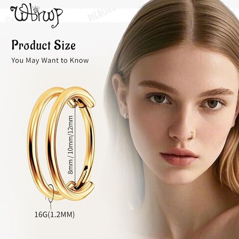 WBRWP G23 Titanium Conch Piercing Jewelry Set: 16G 8mm/10mm/12mm Double/Triple Hoop Nose Septum Rings Hypoallergenic Hinged Segment Clicker Helix Cartilage Conch Earrings in Kuwait