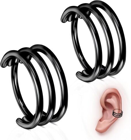 WBRWP G23 Titanium Conch Piercing Jewelry Set: 16G 8mm/10mm/12mm Double/Triple Hoop Nose Septum Rings Hypoallergenic Hinged Segment Clicker Helix Cartilage Conch Earrings in Kuwait