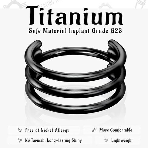 WBRWP G23 Titanium Conch Piercing Jewelry Set: 16G 8mm/10mm/12mm Double/Triple Hoop Nose Septum Rings Hypoallergenic Hinged Segment Clicker Helix Cartilage Conch Earrings in Kuwait