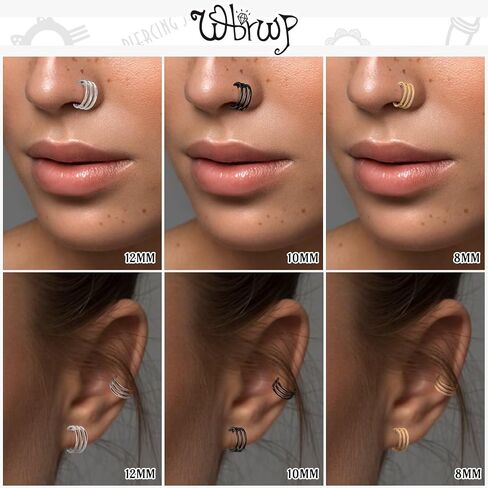 WBRWP G23 Titanium Conch Piercing Jewelry Set: 16G 8mm/10mm/12mm Double/Triple Hoop Nose Septum Rings Hypoallergenic Hinged Segment Clicker Helix Cartilage Conch Earrings in Kuwait