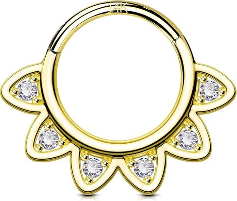 OUFER 16G Daith Piercing Jewelry, 14K Solid Gold Daith Earrings, Clear CZ Design Daith Hoop Earring, Septum Helix Cartilage Piercing Jewelry in Saudi Arabia