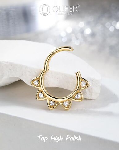 OUFER 16G Daith Piercing Jewelry, 14K Solid Gold Daith Earrings, Clear CZ Design Daith Hoop Earring, Septum Helix Cartilage Piercing Jewelry in Saudi Arabia