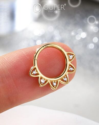 OUFER 16G Daith Piercing Jewelry, 14K Solid Gold Daith Earrings, Clear CZ Design Daith Hoop Earring, Septum Helix Cartilage Piercing Jewelry in Saudi Arabia