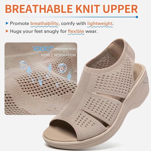 Women's Comfortable Platform Walking Sandals With Memory Foam Open Toe Lightweight Breathable Soft Mesh Washable For Summer Travel Casual Beach Outdoor Sport in Saudi Arabia
