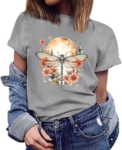 Women's Short Sleeve T Shirts Graphic Tees Crewneck Casual Loose 2025 Summer Boho Tops in Saudi Arabia