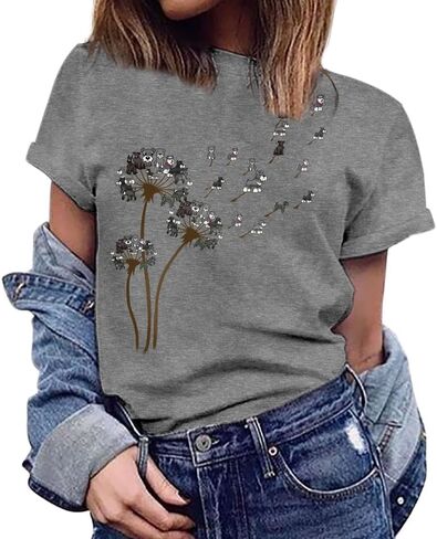 Women's Short Sleeve T Shirts Graphic Tees Crewneck Casual Loose 2025 Summer Boho Tops in Saudi Arabia