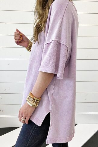 KevaMolly Womens Oversized Tshirts Tops Short Sleeve Mineral Wash Exposed Seam Drop Shoulder Tee Casual Solid Tshirt in Saudi Arabia