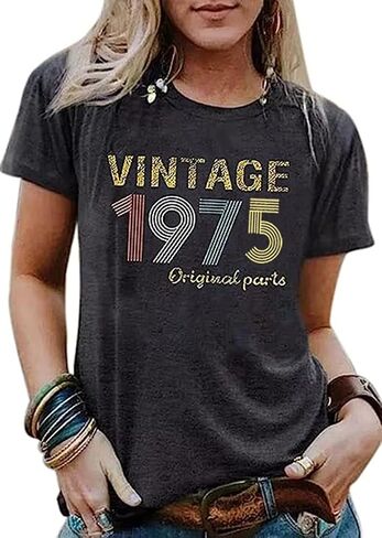 50th Birthday Gift for Women Vintage 1975 Shirts Letter Print Retro Birthday Tops Casual Short Sleeve Tee in Saudi Arabia