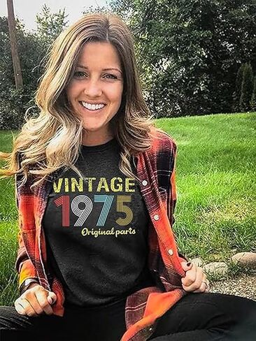 50th Birthday Gift for Women Vintage 1975 Shirts Letter Print Retro Birthday Tops Casual Short Sleeve Tee in Saudi Arabia