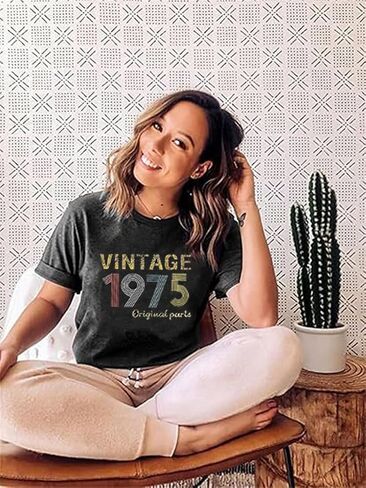 50th Birthday Gift for Women Vintage 1975 Shirts Letter Print Retro Birthday Tops Casual Short Sleeve Tee in Saudi Arabia