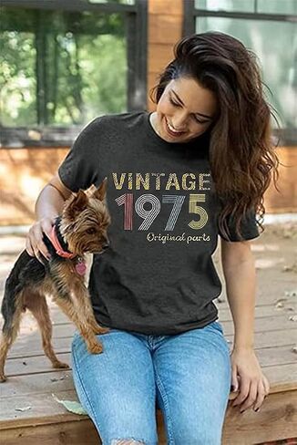 50th Birthday Gift for Women Vintage 1975 Shirts Letter Print Retro Birthday Tops Casual Short Sleeve Tee in Saudi Arabia