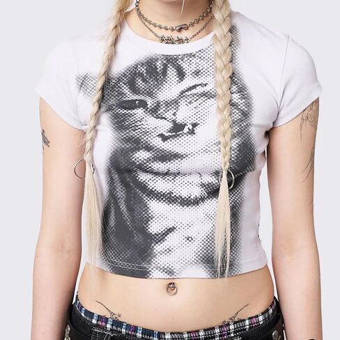 Graphic Tees Y2k Baby Tee Teens 2000s Vintage T Shirts Emo Grunge Printed Summer Crop Tops 2024 in Kuwait