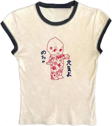 Graphic Tees Y2k Baby Tee Teens 2000s Vintage T Shirts Emo Grunge Printed Summer Crop Tops 2024 in Kuwait