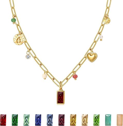 14k Gold Plated Necklace for Women Trendy Birthstone Necklace for Women Green Cubic Zirconia Pendant Charm Necklaces Birthday Gifts Waterproof Jewelry in Kuwait