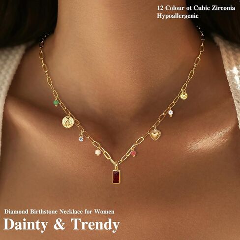14k Gold Plated Necklace for Women Trendy Birthstone Necklace for Women Green Cubic Zirconia Pendant Charm Necklaces Birthday Gifts Waterproof Jewelry in Kuwait