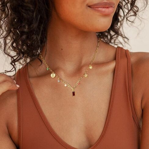 14k Gold Plated Necklace for Women Trendy Birthstone Necklace for Women Green Cubic Zirconia Pendant Charm Necklaces Birthday Gifts Waterproof Jewelry in Kuwait