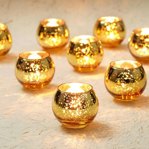 Homemory 12 Pcs Gold Votive Candle Holders, Round Mercury Glass Candle Holder, Tealight Candle Holders for Table Centerpieces, Baby Shower,Anniversary, Wedding, Home Decor, Halloween, Christmas in Kuwait