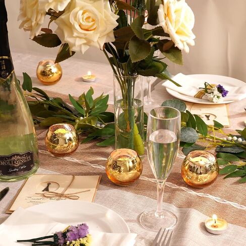 Homemory 12 Pcs Gold Votive Candle Holders, Round Mercury Glass Candle Holder, Tealight Candle Holders for Table Centerpieces, Baby Shower,Anniversary, Wedding, Home Decor, Halloween, Christmas in Kuwait