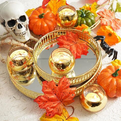 Homemory 12 Pcs Gold Votive Candle Holders, Round Mercury Glass Candle Holder, Tealight Candle Holders for Table Centerpieces, Baby Shower,Anniversary, Wedding, Home Decor, Halloween, Christmas in Kuwait