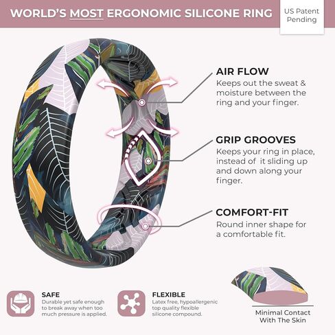 ThunderFit Silicone Wedding Rings for Women, Printed Design Breathable Rubber Engagement Bands 5.5mm Wide 1.8mm Thick in Saudi Arabia