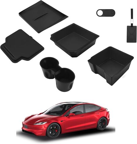 7pcs Center Console Organizer For Tesla Model 3 Accessories 2025 2024 New Highland for Model Y Juniper 2026 2025 refresh Cup Reserrest Armrest Hidden Box Tray in Kuwait