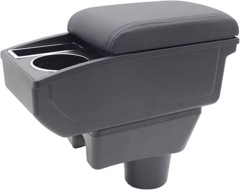 for Mitsubishi Mirage 2014-2024 Car Armrest Box Center Console Accessory Leather Arm Rest Double-Layer Storage Space with Cup Holder (Black Thread) in Saudi Arabia