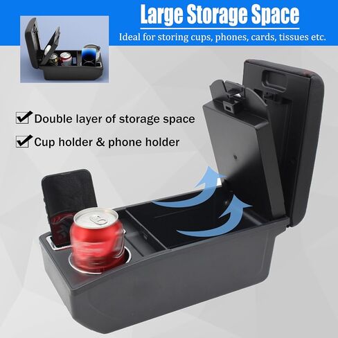 for Mitsubishi Mirage 2014-2024 Car Armrest Box Center Console Accessory Leather Arm Rest Double-Layer Storage Space with Cup Holder (Black Thread) in Saudi Arabia