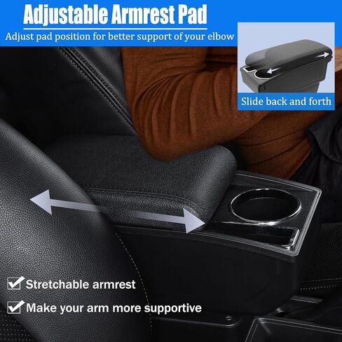 for Mitsubishi Mirage 2014-2024 Car Armrest Box Center Console Accessory Leather Arm Rest Double-Layer Storage Space with Cup Holder (Black Thread) in Saudi Arabia