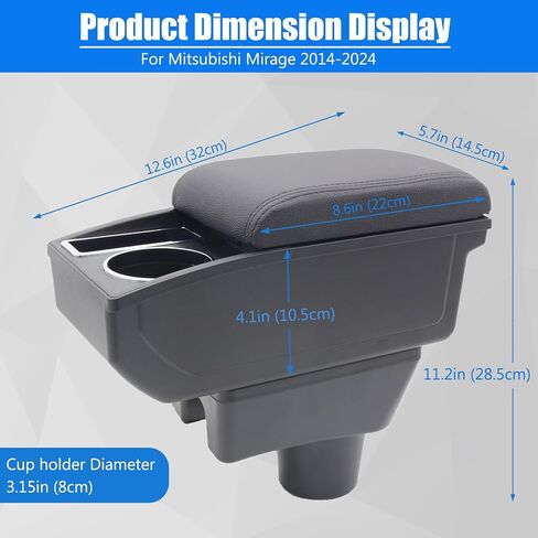 for Mitsubishi Mirage 2014-2024 Car Armrest Box Center Console Accessory Leather Arm Rest Double-Layer Storage Space with Cup Holder (Black Thread) in Saudi Arabia
