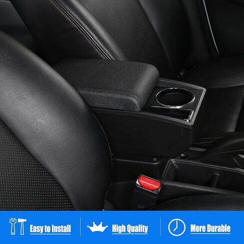 for Mitsubishi Mirage 2014-2024 Car Armrest Box Center Console Accessory Leather Arm Rest Double-Layer Storage Space with Cup Holder (Black Thread) in Saudi Arabia