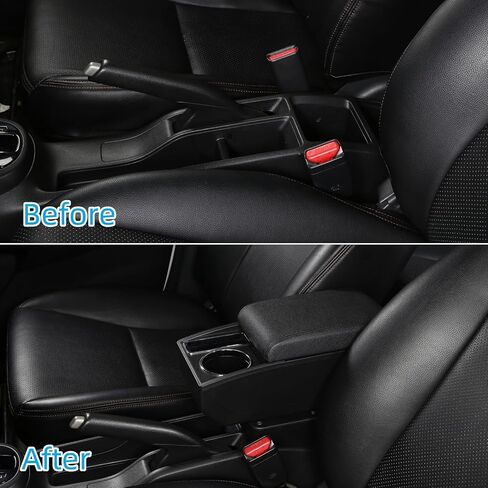 for Mitsubishi Mirage 2014-2024 Car Armrest Box Center Console Accessory Leather Arm Rest Double-Layer Storage Space with Cup Holder (Black Thread) in Saudi Arabia