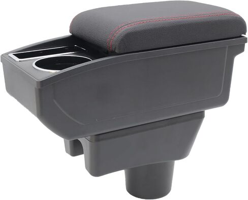 for Mitsubishi Mirage 2014-2024 Car Armrest Box Center Console Accessory Leather Arm Rest Double-Layer Storage Space with Cup Holder (Black Thread) in Saudi Arabia