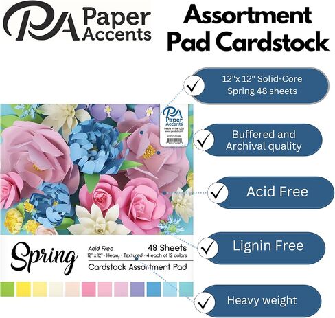 PA Paper Accents Cardstock Pack 12" x 12" Variety Pack, Pastel Assortment, heavyweight colored cardstock paper for card making, scrapbooking, printing, quilling and crafts, 48 pieces in Kuwait