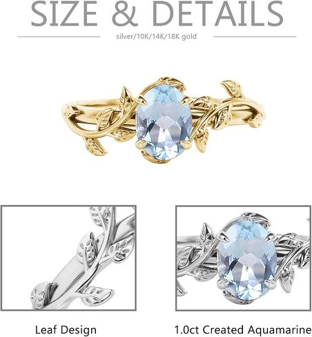 10K 14K 18K Gold Vine Gemstone Rings 1ct Oval Gemstone Leaf Rings for Women Leaf Design Engagement Rings Best Gift for Christmas Anniversary Birthday in Kuwait